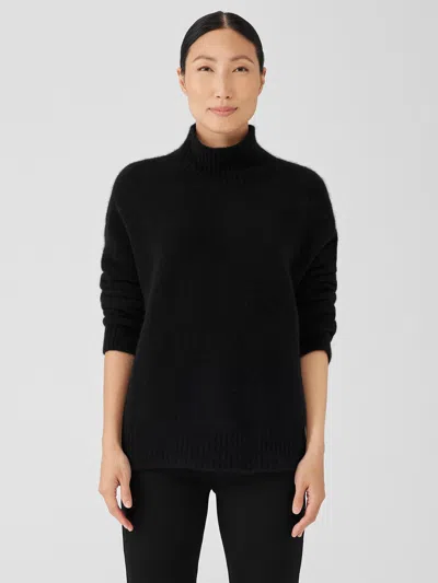 Eileen Fisher Cashmere Silk Bliss Turtleneck Box-top In Black