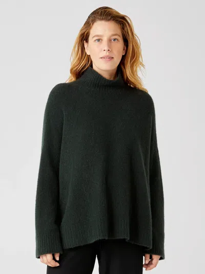 Eileen Fisher Cashmere Silk Bliss Turtleneck Box-top In Green