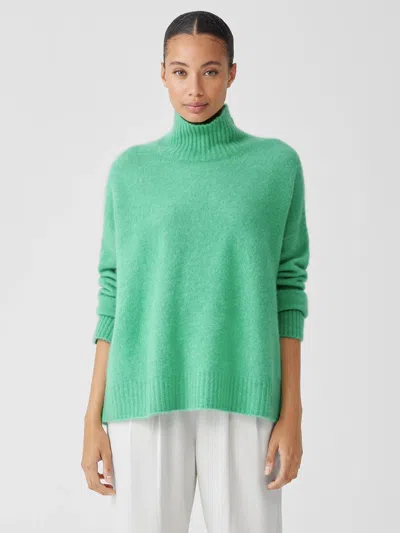 Eileen Fisher Cashmere Silk Bliss Turtleneck Box-top In Green