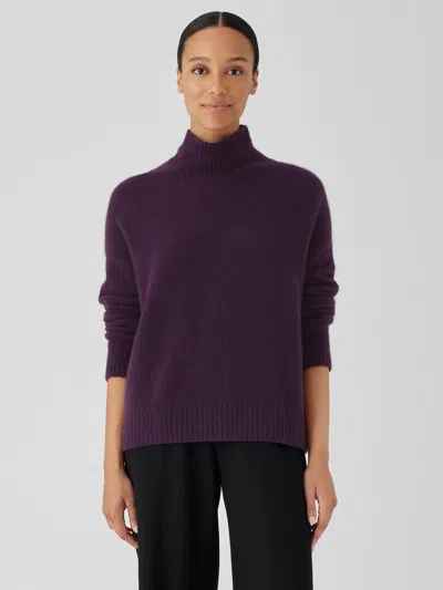 Eileen Fisher Cashmere Silk Bliss Turtleneck Box-top In Purple