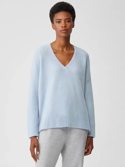 Eileen Fisher Cashmere Silk Bliss V-neck Top In Blue