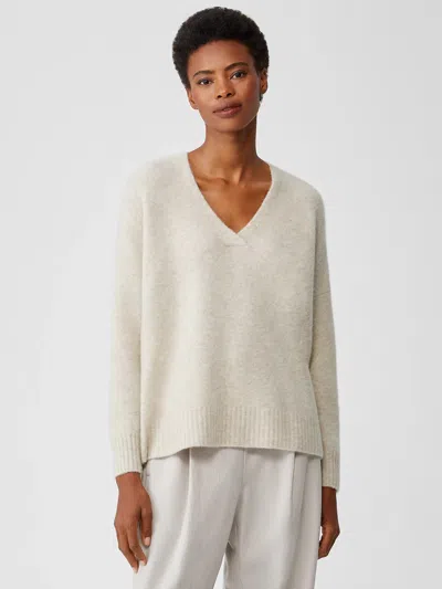 Eileen Fisher Cashmere Silk Bliss V-neck Top In Neutral