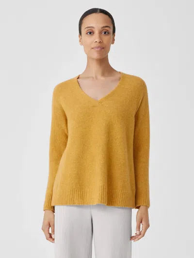 Eileen Fisher Cashmere Silk Bliss V-neck Top In Yellow