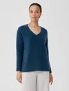 Eileen Fisher Cashmere Silk Bliss V-neck Top In Blue