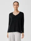 Eileen Fisher Cashmere Silk Bliss V-neck Top In Black