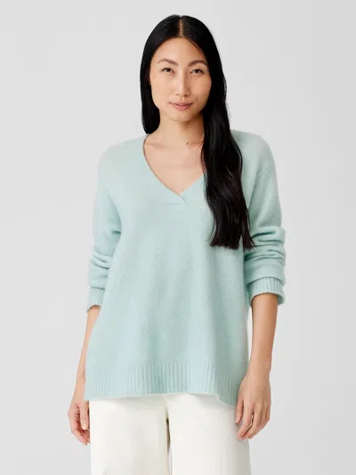 Eileen Fisher Cashmere Silk Bliss V-neck Top In Neutral
