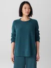 Eileen Fisher Cashmere Silk Boucle Bliss Crew Neck Long Top In Blue