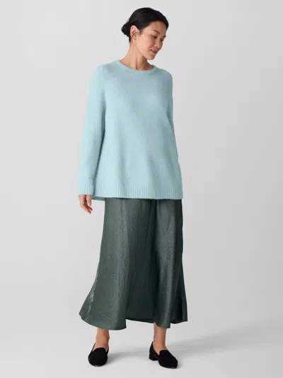Eileen Fisher Cashmere Silk Boucle Bliss Crew Neck Long Top In Blue