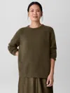 Eileen Fisher Cashmere Silk Boucle Bliss Crew Neck Long Top In Green