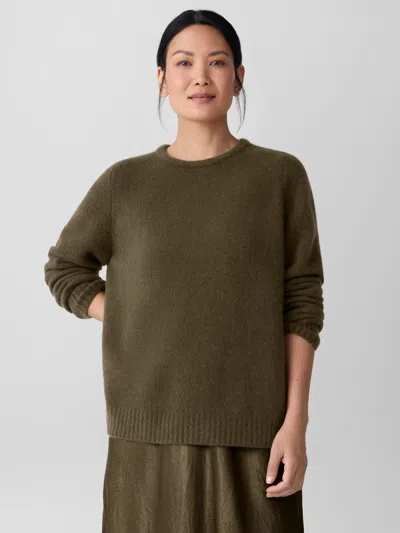 Eileen Fisher Cashmere Silk Boucle Bliss Crew Neck Long Top In Green