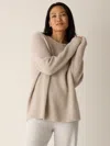 Eileen Fisher Cashmere Silk Boucle Bliss Crew Neck Long Top In Neutral