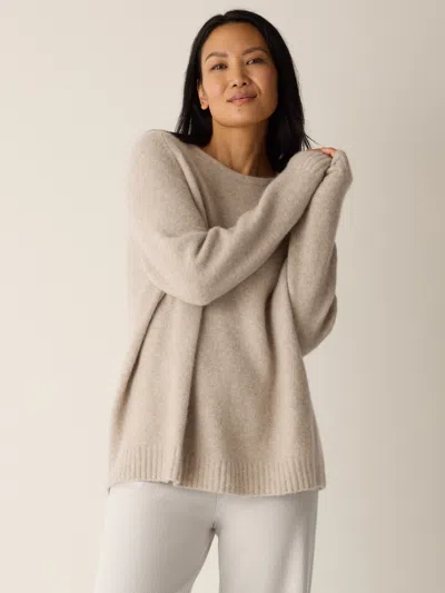 Eileen Fisher Cashmere Silk Boucle Bliss Crew Neck Long Top In Neutral
