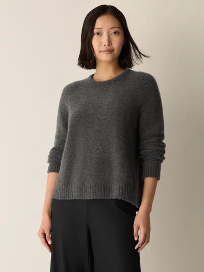 Eileen Fisher Cashmere Silk Boucle Bliss Crew Neck Top In Gray