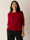 Eileen Fisher Cashmere Silk Boucle Bliss Crew Neck Top In Red