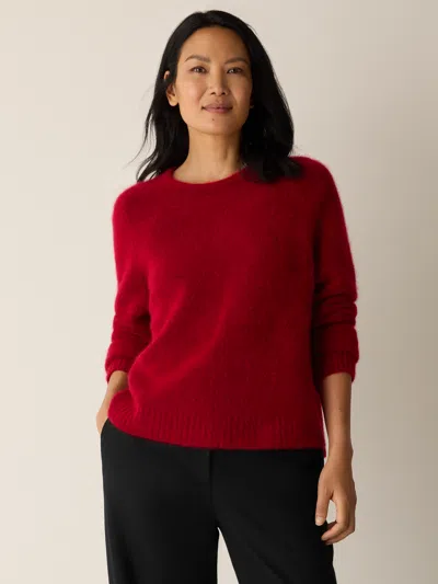 Eileen Fisher Cashmere Silk Boucle Bliss Crew Neck Top In Red