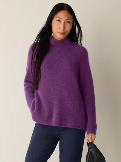 Eileen Fisher Cashmere Silk Boucle Bliss Turtleneck Top In Purple