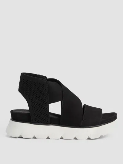 Eileen Fisher Chant Tumbled Leather Wedge Sandal In Black