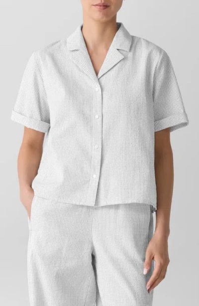 Eileen Fisher Check Organic Cotton Seersucker Button-up Shirt In White