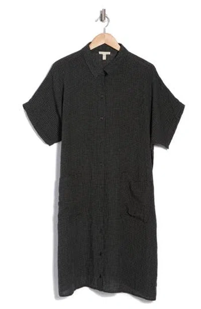 Eileen Fisher Check Organic Linen Button-up Dress In Black