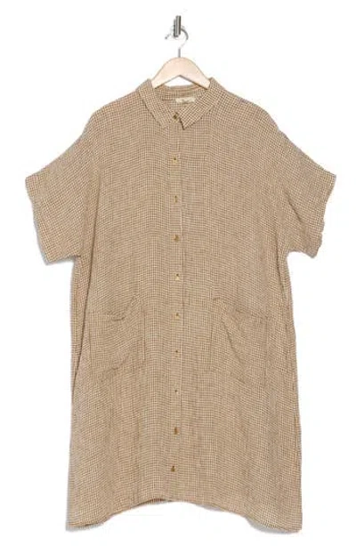 Eileen Fisher Check Organic Linen Button-up Dress In Bronze
