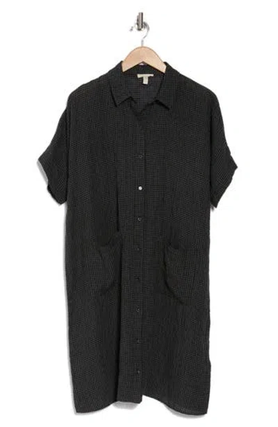 Eileen Fisher Check Print Linen Blend Shirtdress In Black
