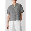 Eileen Fisher Mandarin Collar Organic Linen Button-up Shirt In Gray
