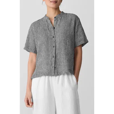 Eileen Fisher Check Print Organic Linen Shirt In Gray