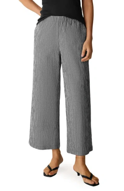 Eileen Fisher Check Print Wide Leg Ankle Pants In Multi