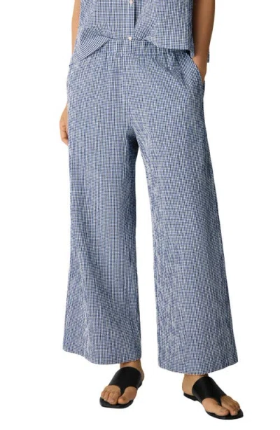 Eileen Fisher Check Print Wide Leg Ankle Pants In Multi