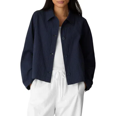 Eileen Fisher Check Stretch Cotton Jacket In Blue