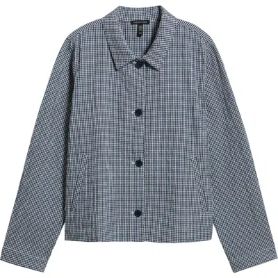 Eileen Fisher Check Stretch Cotton Jacket In Blue