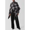 Eileen Fisher Check Wool Reversible Poncho Wrap In Gray