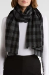 Eileen Fisher Check Wool Scarf In Gray