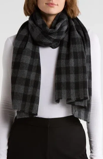 Eileen Fisher Check Wool Scarf In Black