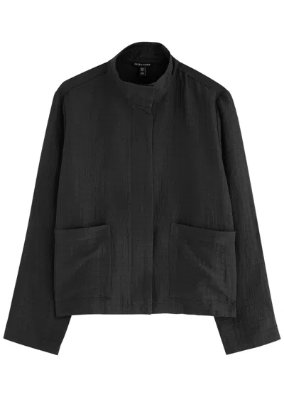 Eileen Fisher Checked-jacquard Silk-blend Jacket In Grey