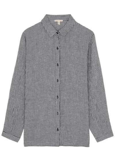 Eileen Fisher Checked Linen Shirt In Black And White