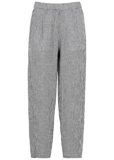Eileen Fisher Checked Tapered Linen Trousers In Black And White