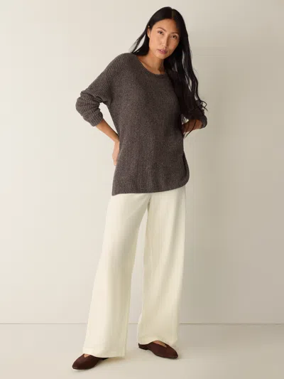 Eileen Fisher Chenille Blend Jewel Neck Top In Brown