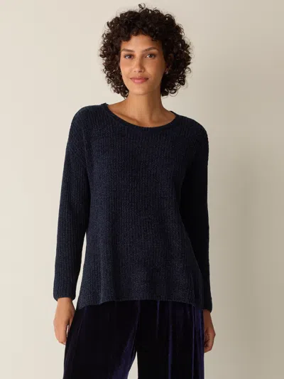 Eileen Fisher Chenille Blend Jewel Neck Top In Blue