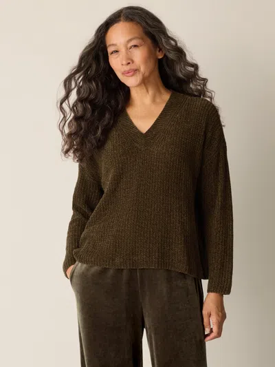 Eileen Fisher Chenille Blend V-neck Top In Branch