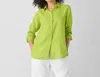 Eileen Fisher Classic Collar Organic Linen Long Button-up Shirt In Multi