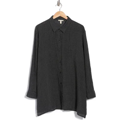 Eileen Fisher Classic Check Organic Cotton Button-up Shirt In Black
