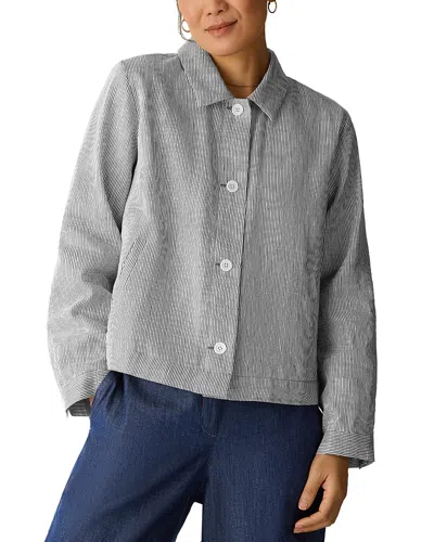 Eileen Fisher Classic Collar Linen Blend A-line Jacket In Gray