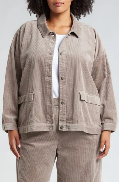 Eileen Fisher Classic Collar Corduroy Jacket In Taupe