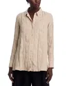 Eileen Fisher Classic Collar Crinkle Silk Shirt In Wheat