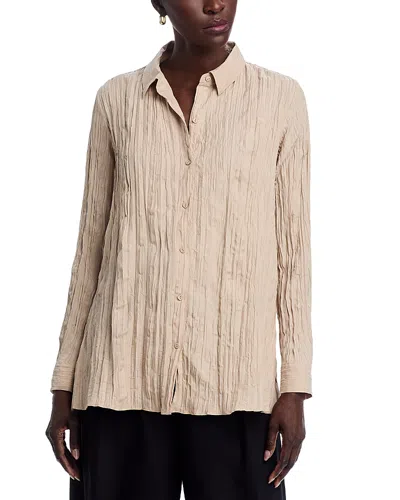 Eileen Fisher Crinkle Silk Habutai Classic Collar Shirt In White