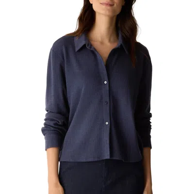 Eileen Fisher Classic Collar Crop Button-up Shirt In Blue