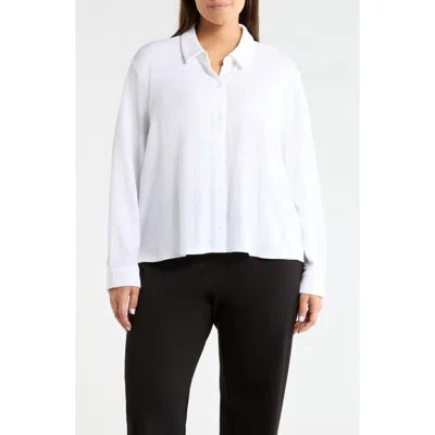 Eileen Fisher Classic Collar Crop Button-up Shirt In White