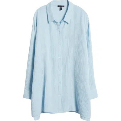 Eileen Fisher Classic Collar Easy Organic Cotton Button-up Shirt In Blue