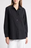 Eileen Fisher Button-down Poplin Shirt In Black